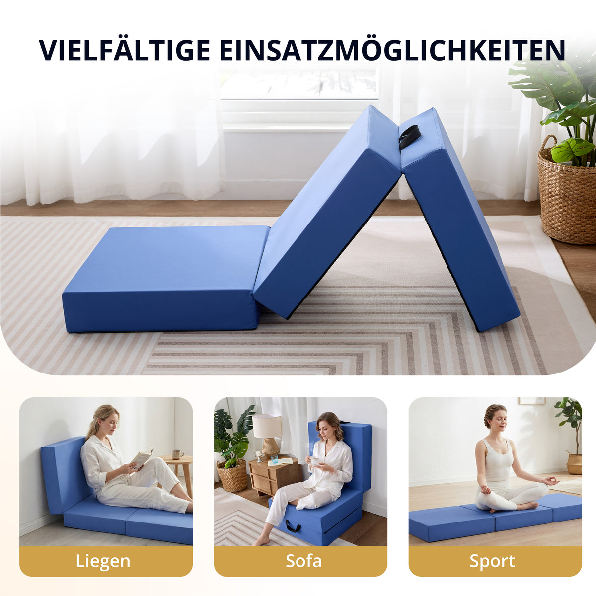 EGOHOME Blau Klappmatratze H3, 3-teilige Gästematratze 15cm Höhe mit Bambus-Memory-Schaum