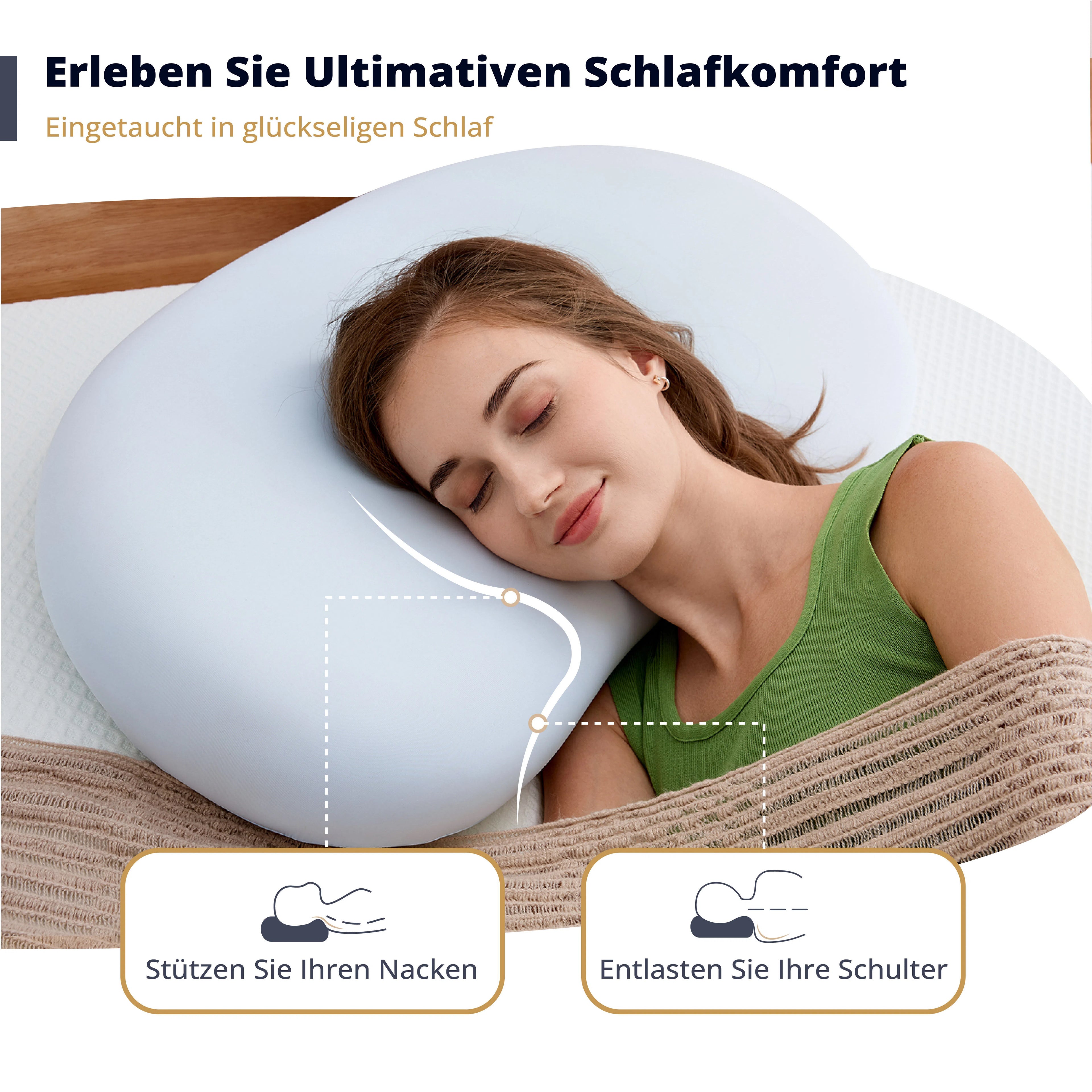 EGO Home Nackenkissen Kopfkissen Memory Foam 40x65 cm, Ergonomische Kissen, Nackenstützkissen 65x40 cm, Seitenschläferkissen 40x65cm für Seiten, Rücken & Bauchschläfe –Bezug Atmungsaktiv & Waschbar