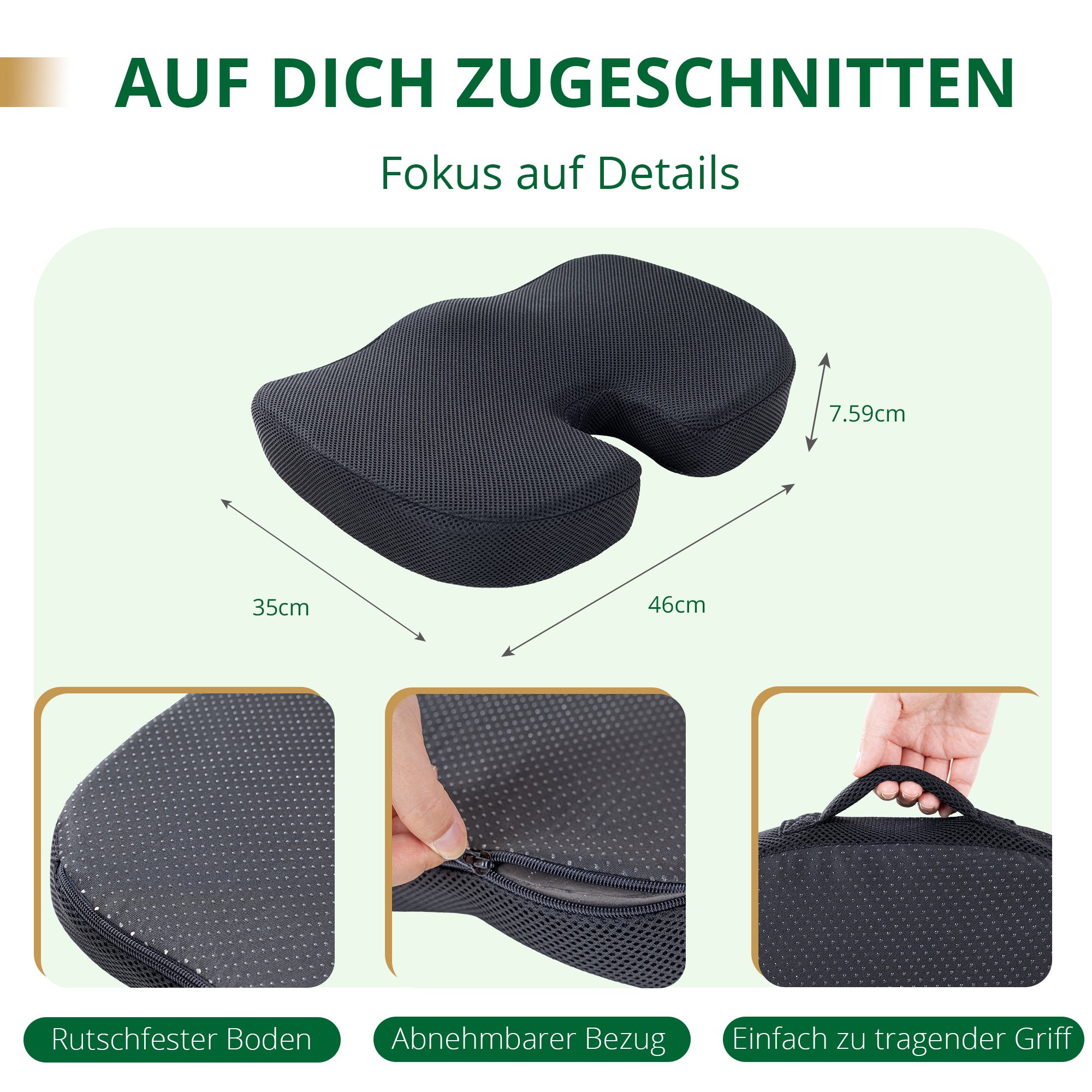 EGO Home Sitzkissen Charcoal Memory Foam, Bürostuhlkissen, Memory-Schaum Schreibtischstuhl Kissen, Rutschfestes Sitzpolster für Gaming, Autositzkissen, Computerstuhlkissen, Rollstuhl