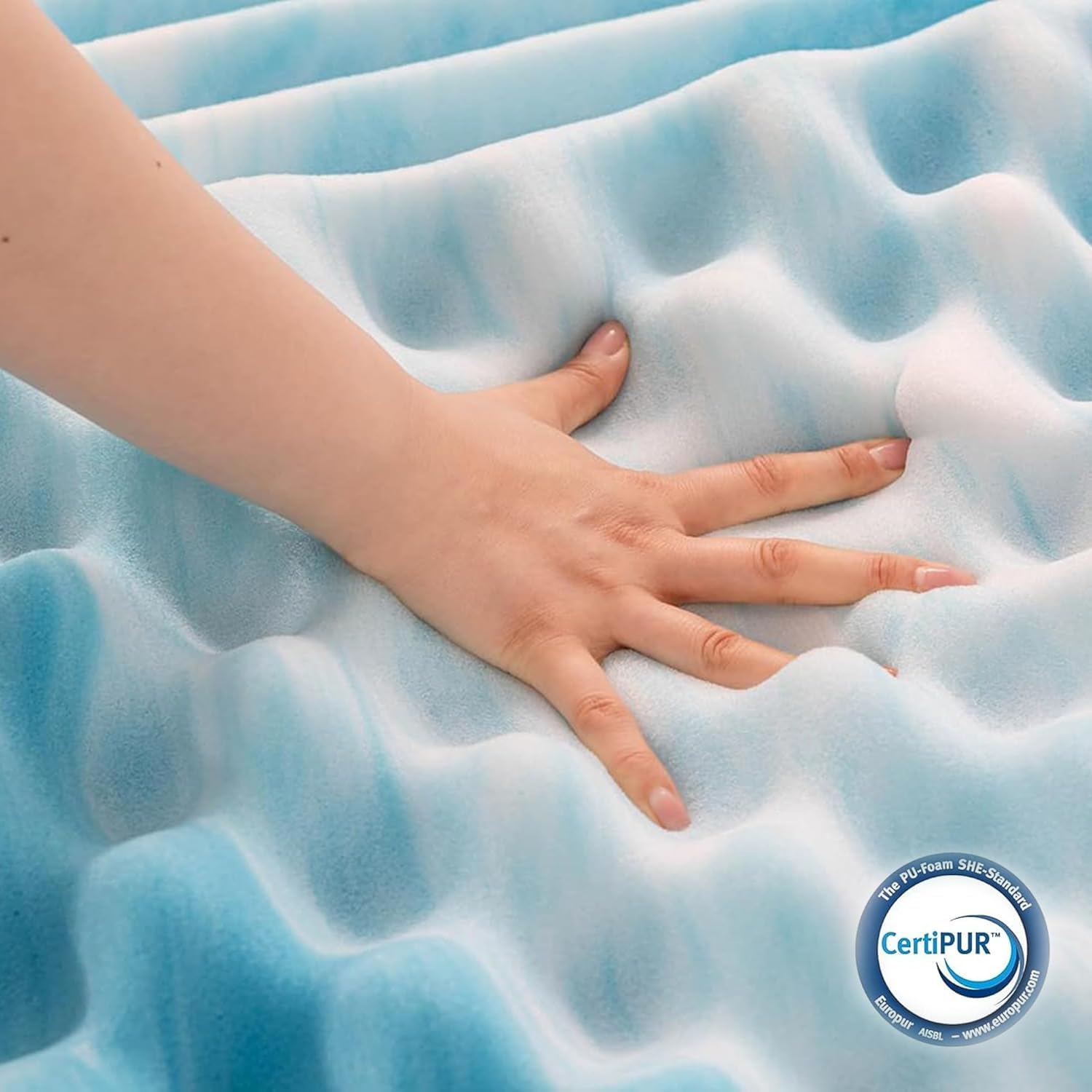 Matratzentopper mit Bequemer Schaumstoff Matratzenauflage Höhe 6 cm 7-Zonen Ergonomisch Matratzen Topper, Eierschalen-Schnitt, Ohne Bezug, CertiPUR Zertifiziert