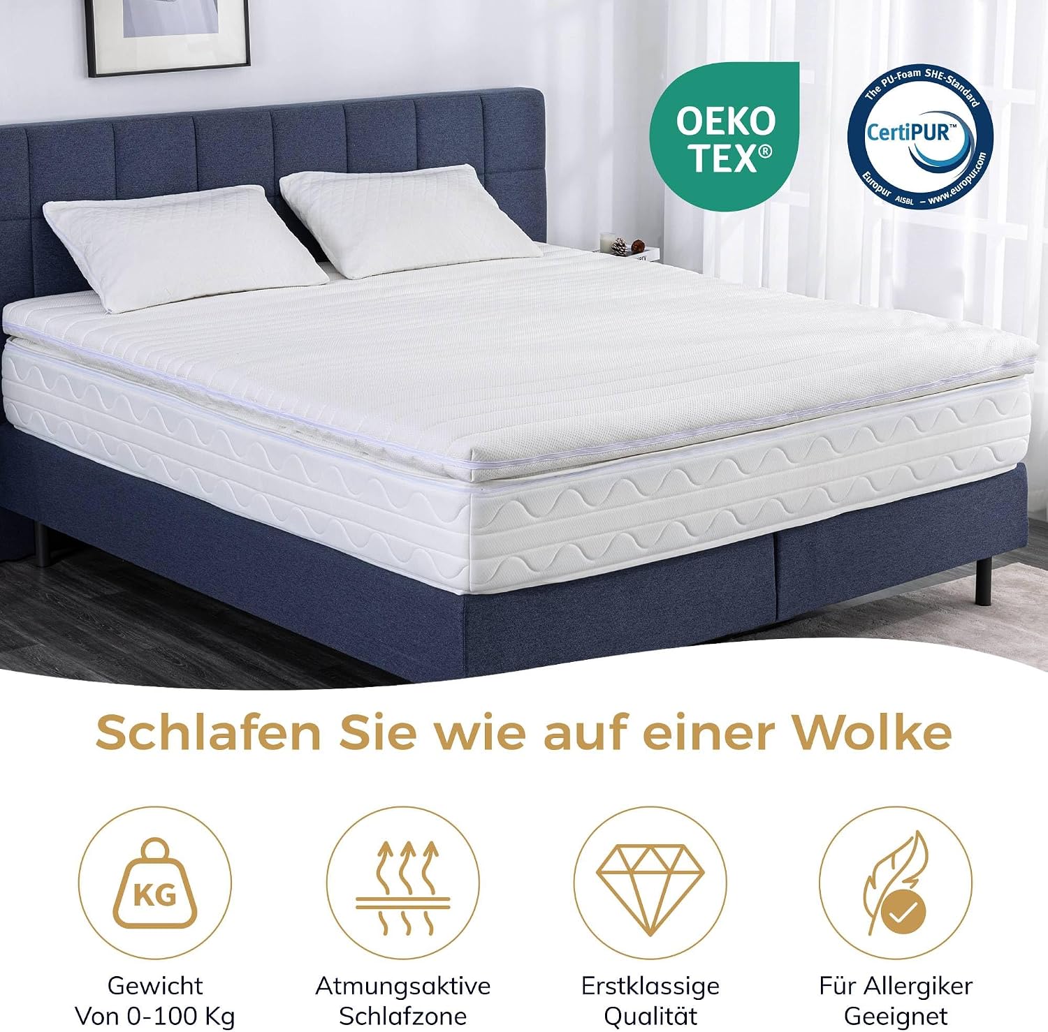 EGOHOME Memory Foam Matratzentopper, Topper 8cm Höhe, H2 Matratzenauflage