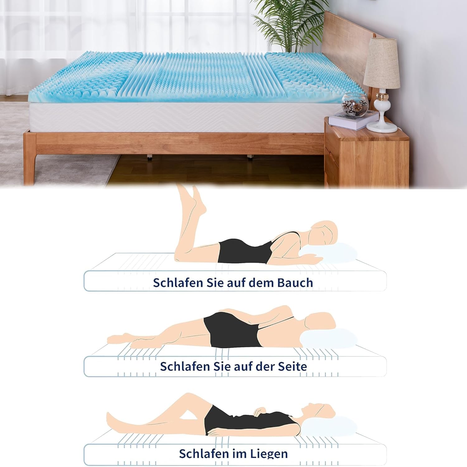 Matratzentopper mit Bequemer Schaumstoff Matratzenauflage Höhe 6 cm 7-Zonen Ergonomisch Matratzen Topper, Eierschalen-Schnitt, Ohne Bezug, CertiPUR Zertifiziert
