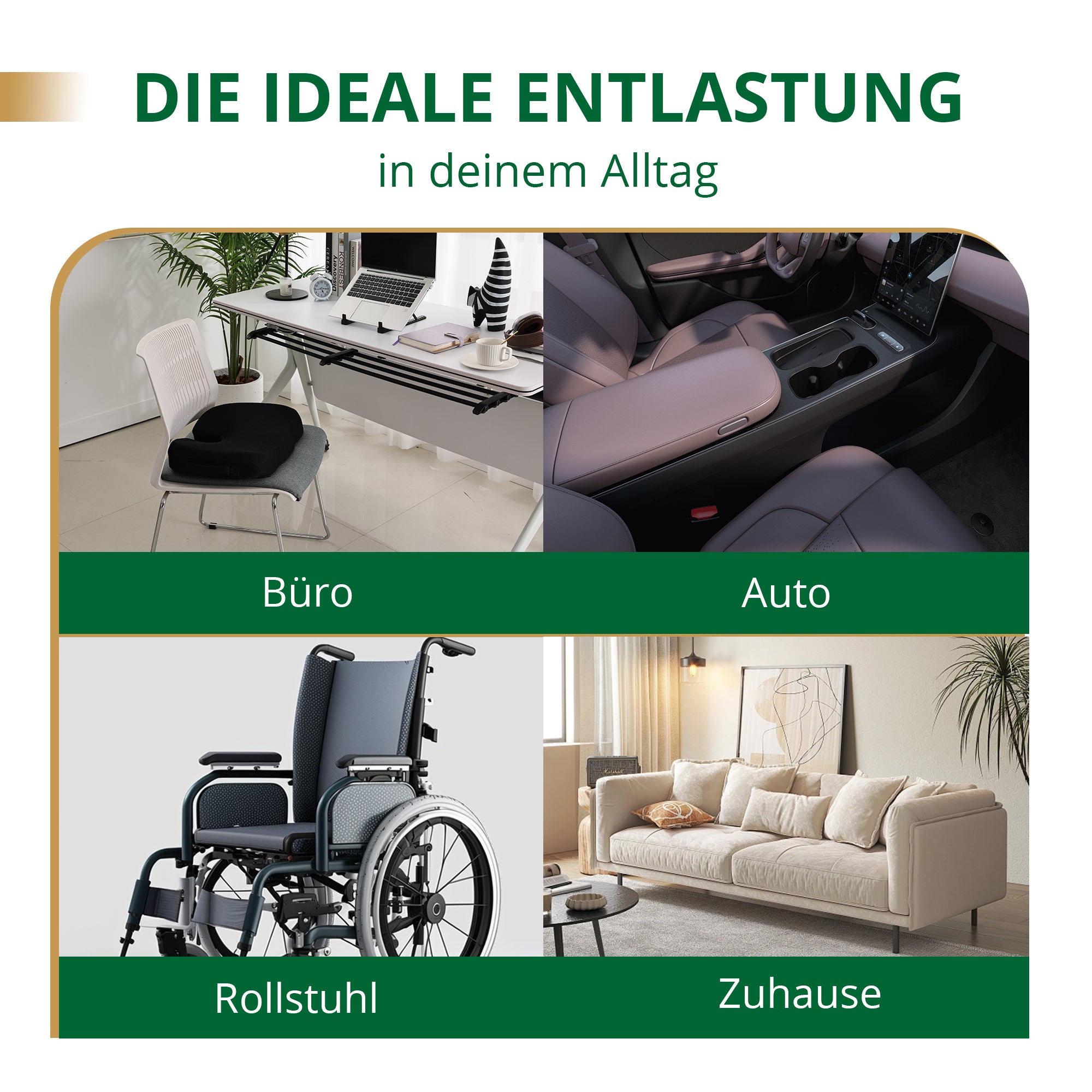 EGO Home Sitzkissen Charcoal Memory Foam, Bürostuhlkissen, Memory-Schaum Schreibtischstuhl Kissen, Rutschfestes Sitzpolster für Gaming, Autositzkissen, Computerstuhlkissen, Rollstuhl