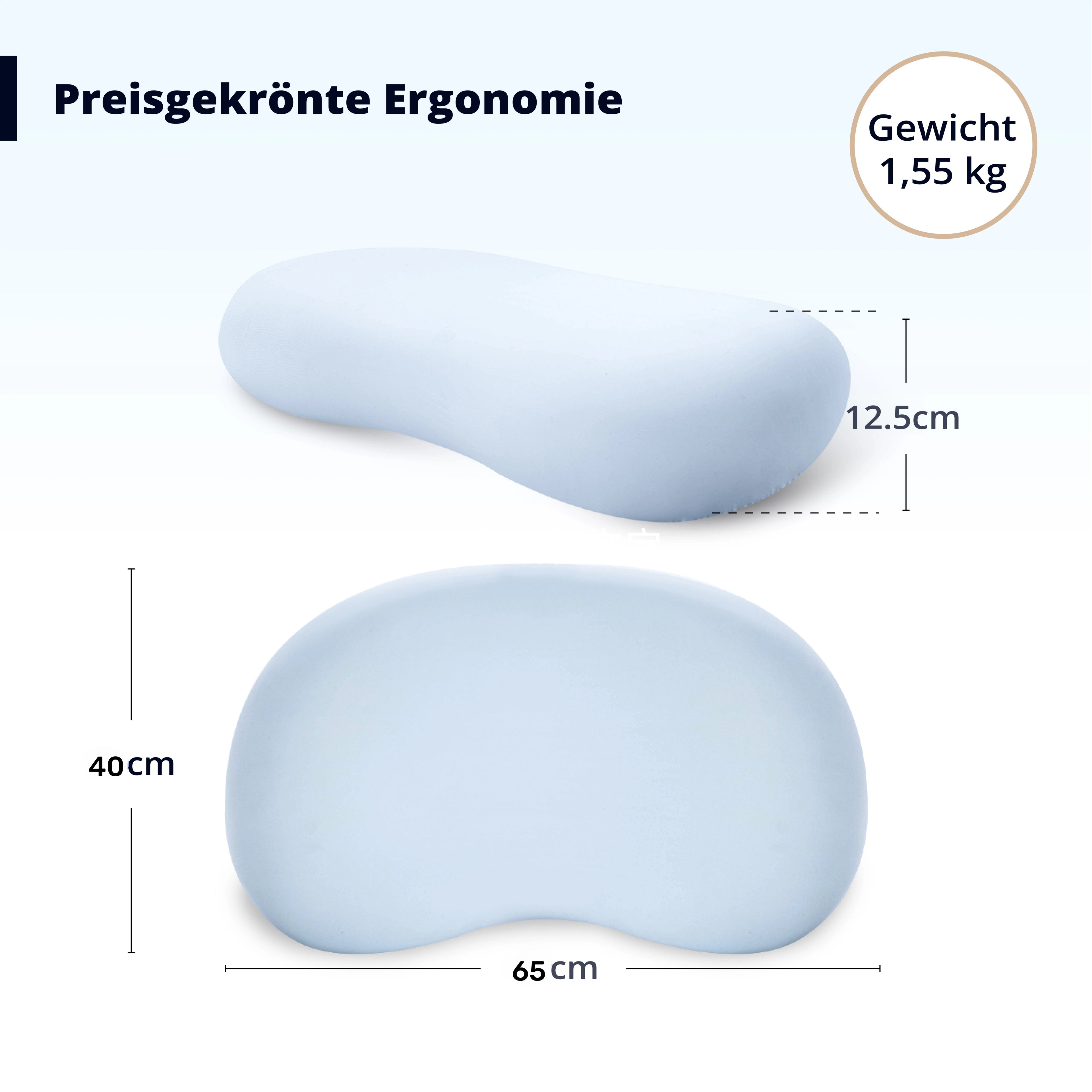 EGO Home Nackenkissen Kopfkissen Memory Foam 40x65 cm, Ergonomische Kissen, Nackenstützkissen 65x40 cm, Seitenschläferkissen 40x65cm für Seiten, Rücken & Bauchschläfe –Bezug Atmungsaktiv & Waschbar