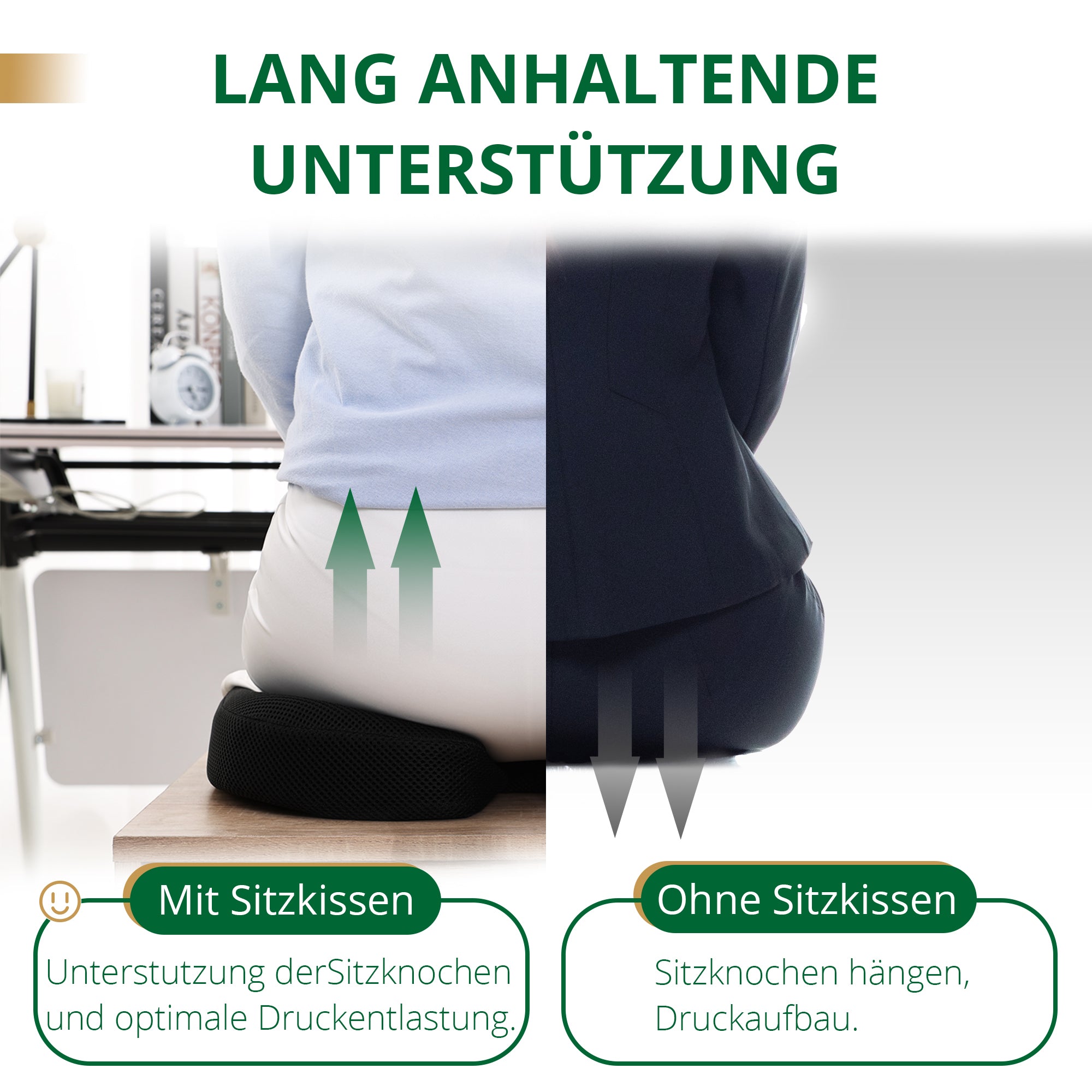 EGO Home Sitzkissen Charcoal Memory Foam, Bürostuhlkissen, Memory-Schaum Schreibtischstuhl Kissen, Rutschfestes Sitzpolster für Gaming, Autositzkissen, Computerstuhlkissen, Rollstuhl