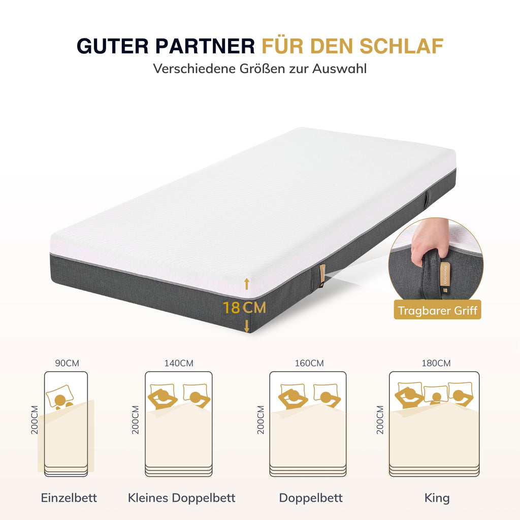 EGO HOME Matratze  | 18 cm Höhe, Mittelfest | 7-Zonen-Tonnentaschenkern für Komfort & Rückenstütze | Klimaregulierend mit waschbarem Bezug | Öko-Tex Zertifiziert