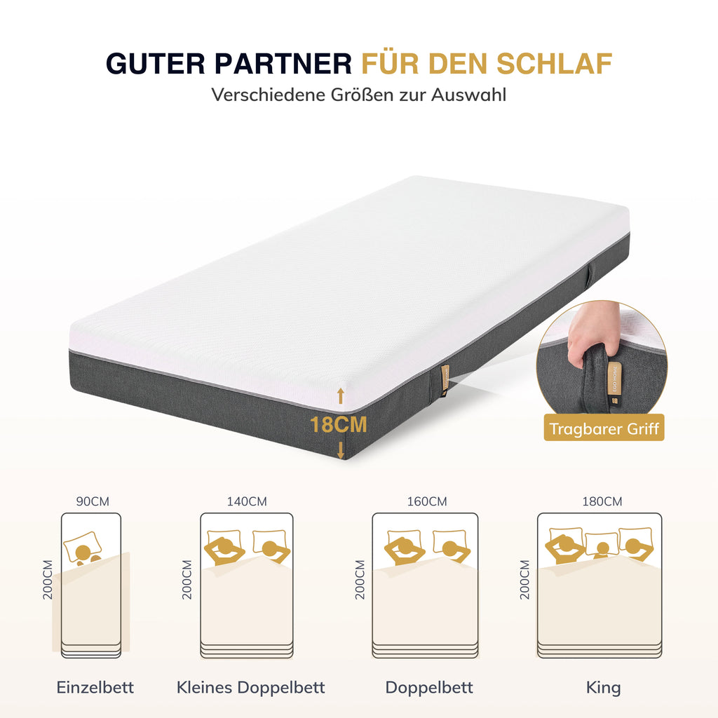 EGO HOME Matratze  | 20 cm Höhe, Mittelfest | 7-Zonen-Tonnentaschenkern für Komfort & Rückenstütze | Klimaregulierend mit waschbarem Bezug | Öko-Tex Zertifiziert
