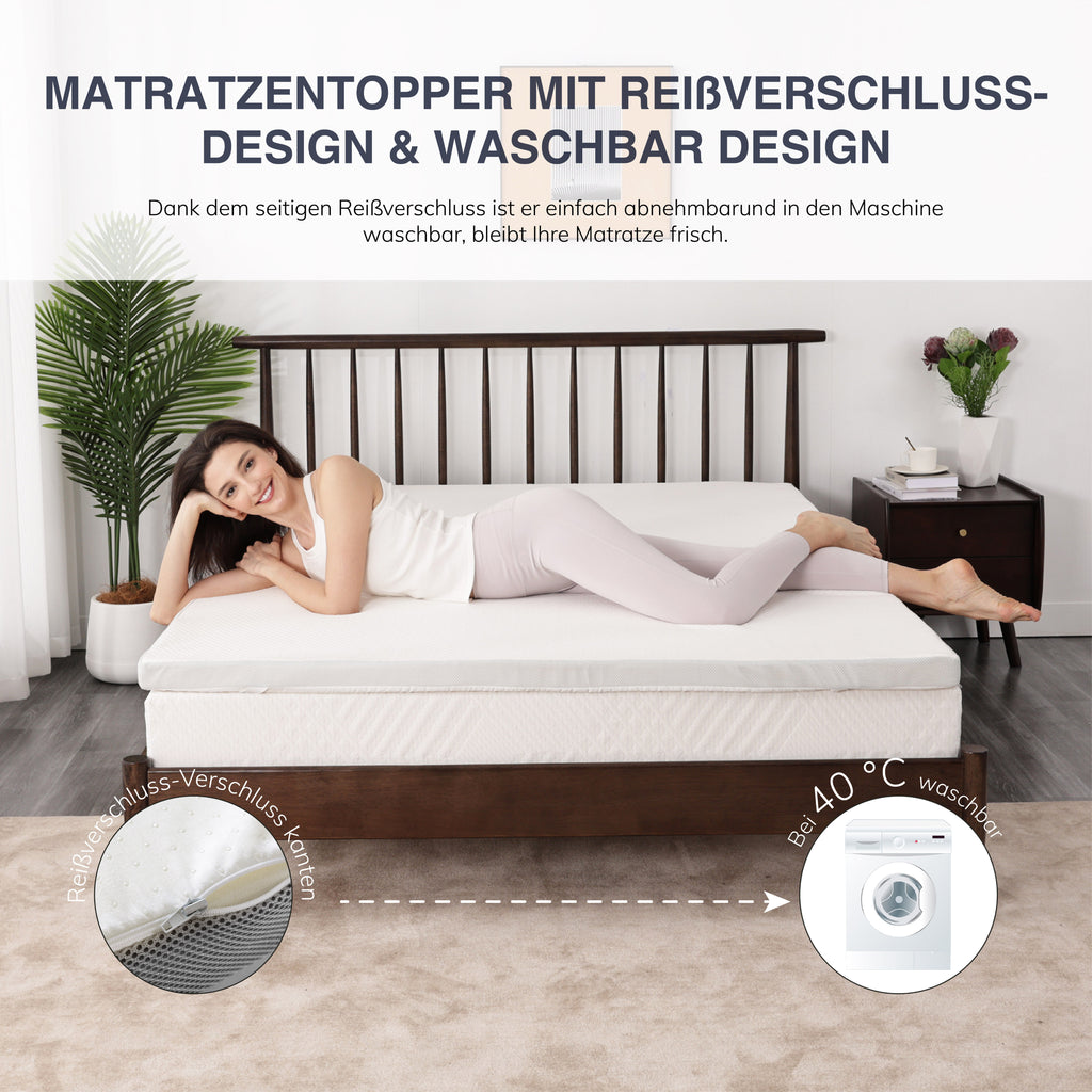 EGO HOME Matratzen Topper 5cm Höhe Matratzentopper aus Memory-Schaum Öko-TEX Zertifiziert, Abnehmbaren und Waschbaren Matratzenauflage für Boxspringbett Matratzen Schlafsofa
