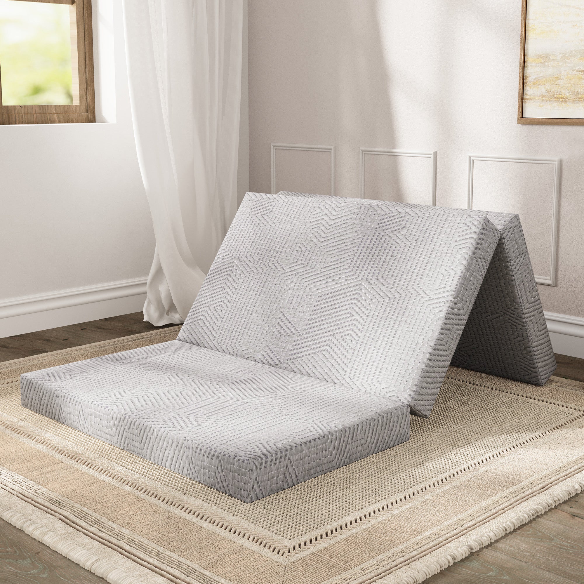EGOHOME Klappmatratze  Hoch 10 cm Gästematratze Klappbar, Härtegrade H3 Faltbare Matratze, Reisematratze, 3-Teilige Visco Gel Schaumstoff Faltmatratze für Reisen, Camping, Boden, Gästebet
