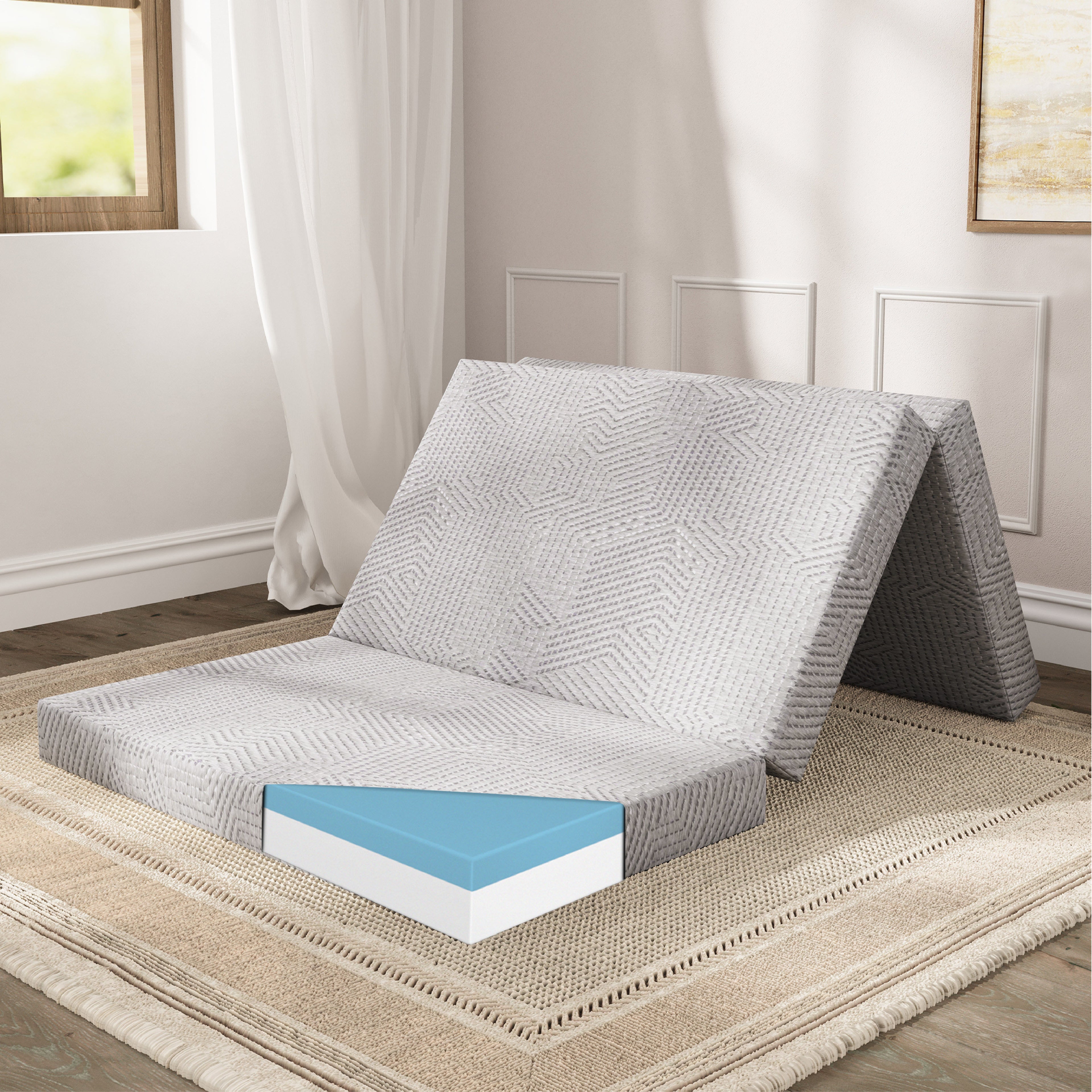 EGOHOME Klappmatratze  Hoch 10 cm Gästematratze Klappbar, Härtegrade H3 Faltbare Matratze, Reisematratze, 3-Teilige Visco Gel Schaumstoff Faltmatratze für Reisen, Camping, Boden, Gästebet