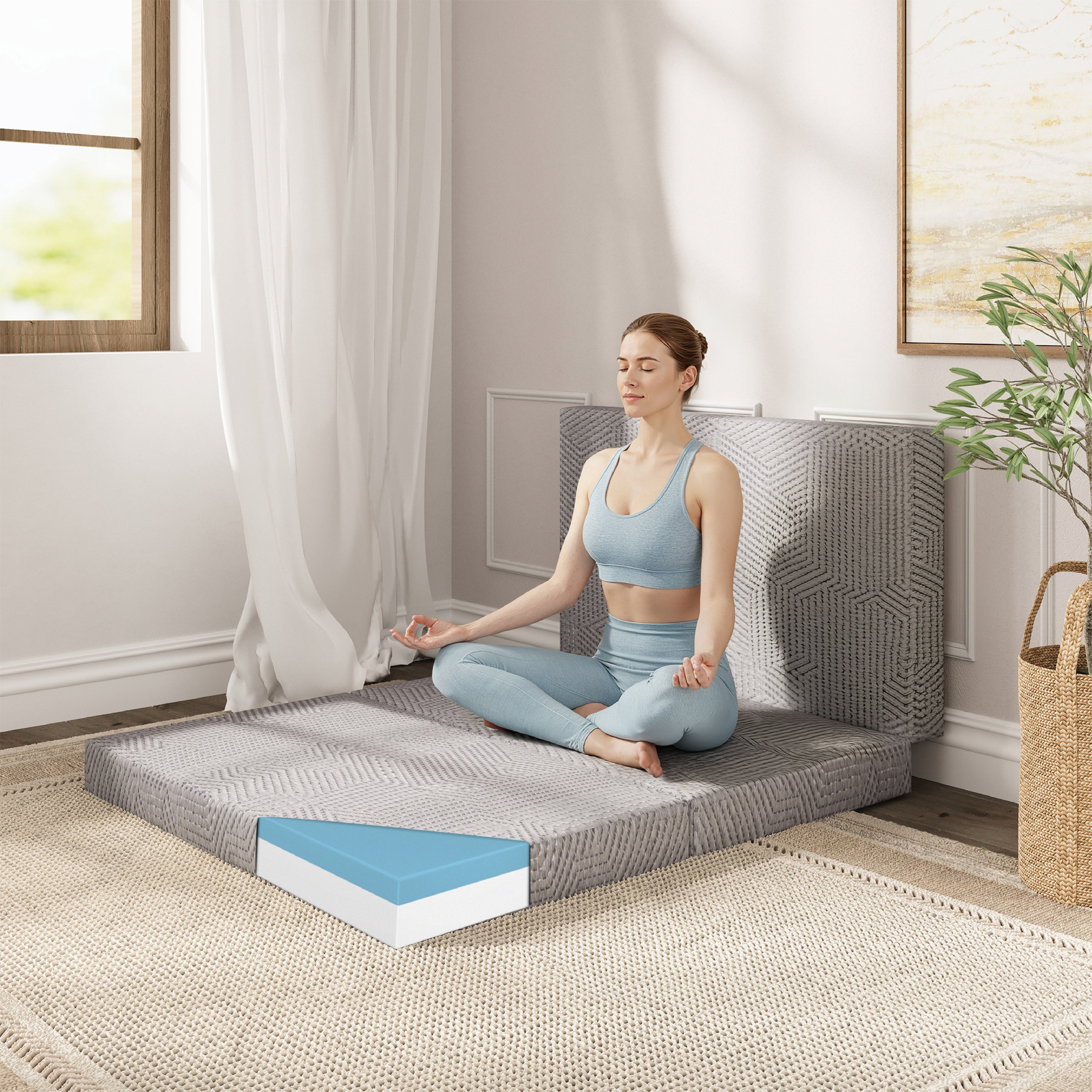 EGOHOME Klappmatratze  Hoch 10 cm Gästematratze Klappbar, Härtegrade H3 Faltbare Matratze, Reisematratze, 3-Teilige Visco Gel Schaumstoff Faltmatratze für Reisen, Camping, Boden, Gästebet