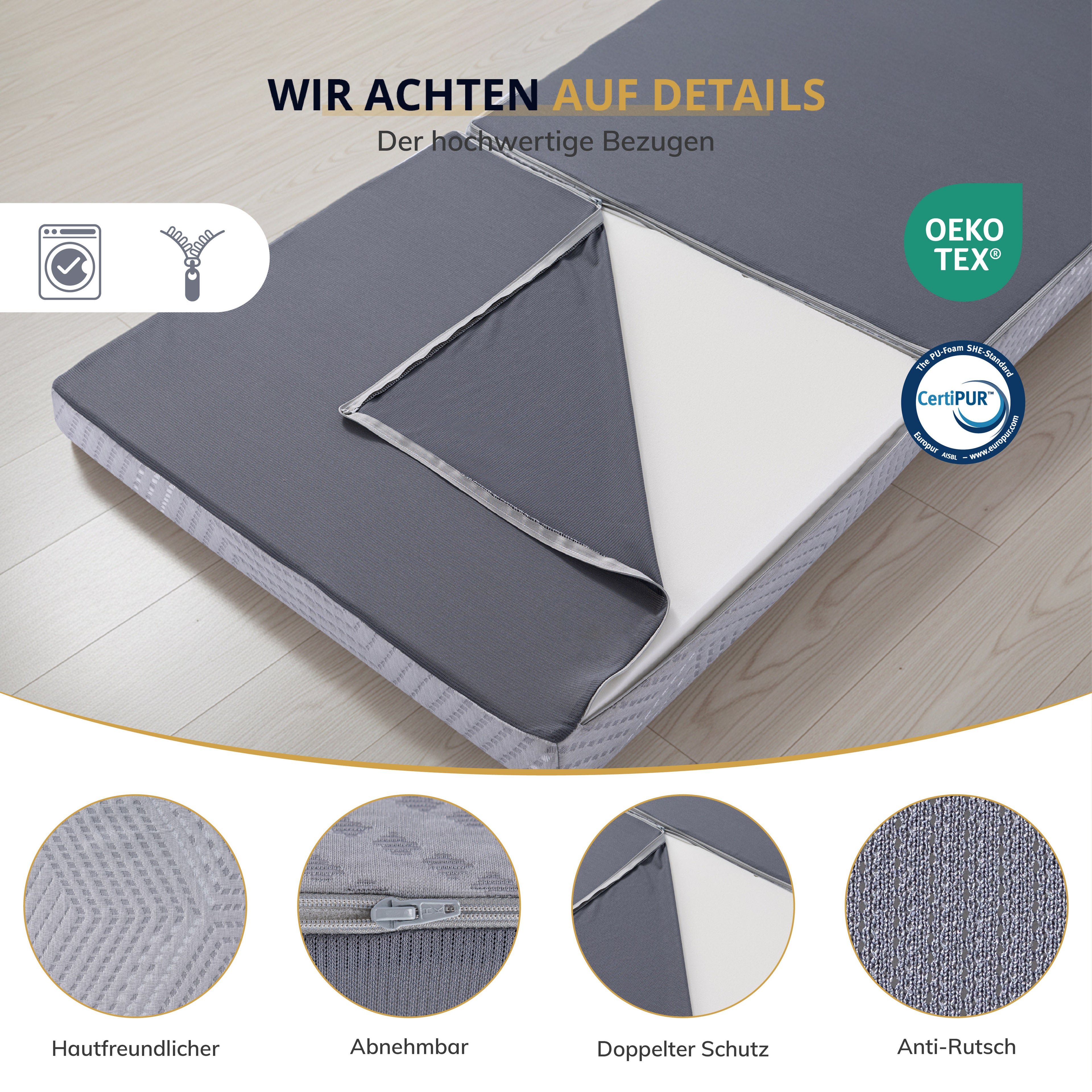 EGOHOME Klappmatratze  Hoch 10 cm Gästematratze Klappbar, Härtegrade H3 Faltbare Matratze, Reisematratze, 3-Teilige Visco Gel Schaumstoff Faltmatratze für Reisen, Camping, Boden, Gästebet