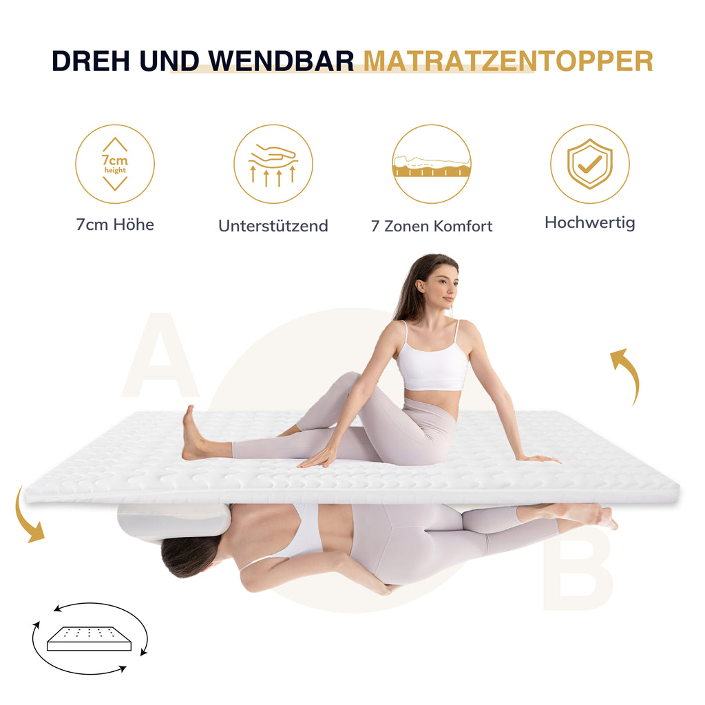 EGO HOME Matratzen Topper 7cm Höhe Matratzentopper Härtegrade H2 mit 7-Zonen Spiral-Dorn Kaltschaumkern, Öko-TEX Zertifiziert, Matratzenauflage 90x200cm für Boxspringbett Schlafsofa