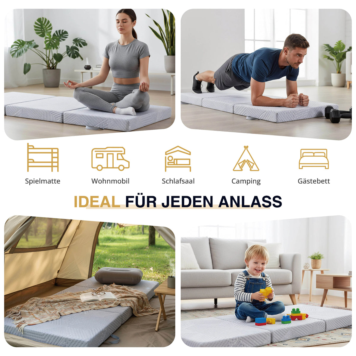 EGOHOME Klappmatratze H3, 3-teilige Gästematratze 10cm Höhe mit Gel-Viscoschaum
