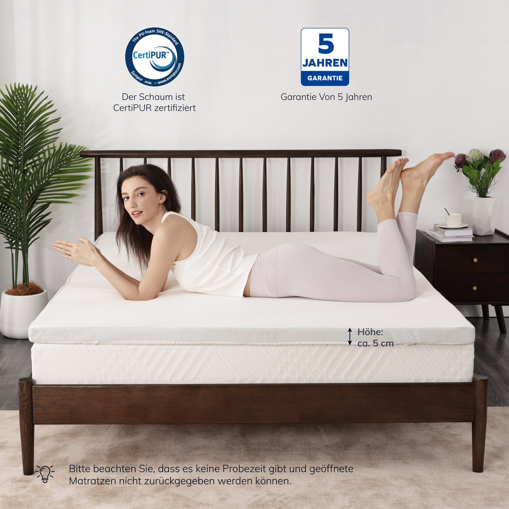 EGO HOME Matratzen Topper 5cm Höhe Matratzentopper aus Memory-Schaum Öko-TEX Zertifiziert, Abnehmbaren und Waschbaren Matratzenauflage für Boxspringbett Matratzen Schlafsofa