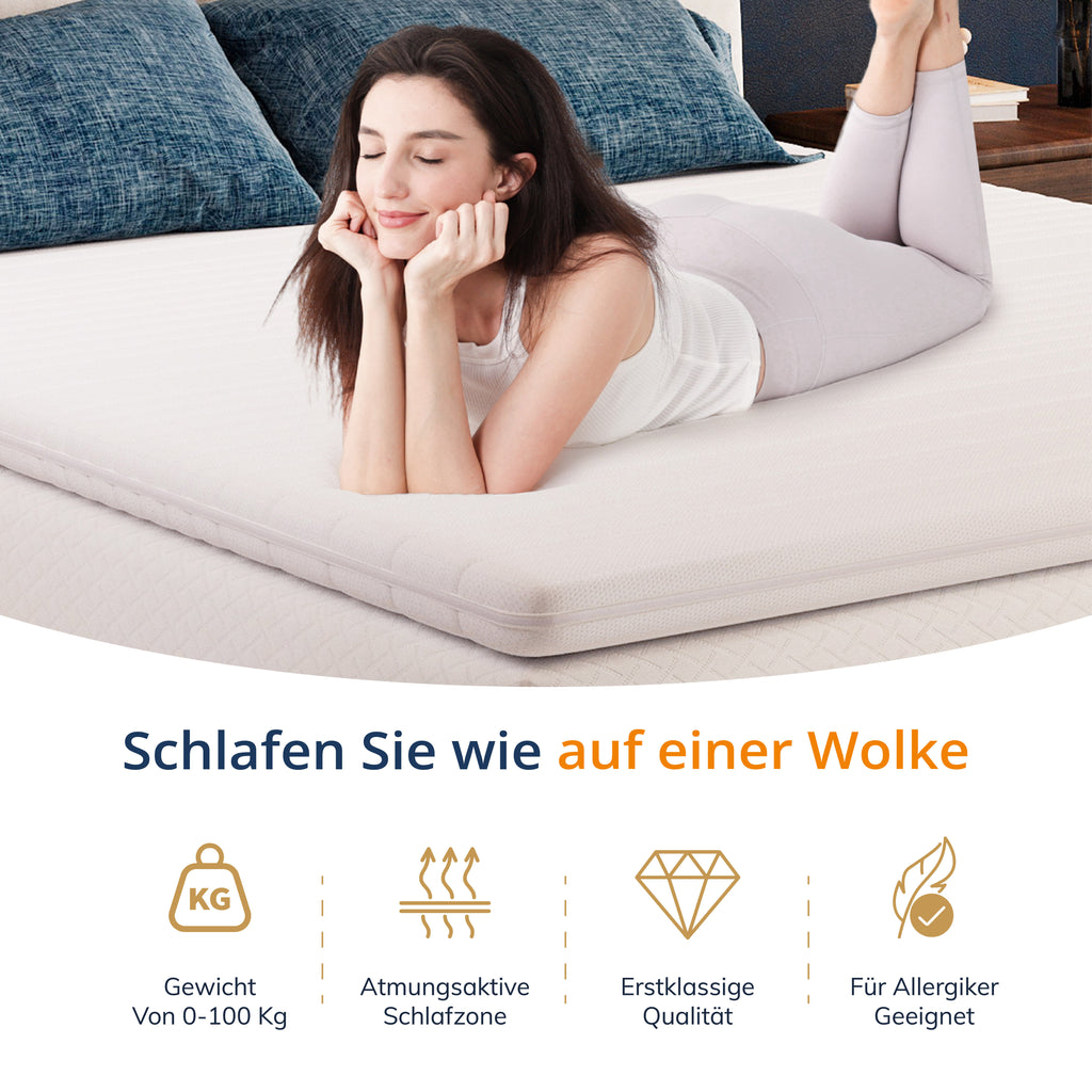 EGO HOME Matratzen Topper 8cm, Höhe Matratzentopper Härtegrade H2 mit 7-Zonen Spiral-Dorn Kaltschaumkern, Öko-TEX Zertifiziert, Matratzenauflage für Boxspringbett Schlafsofa